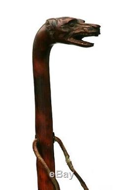 Antique Walking Stick, Carved Dog/Wolf Head