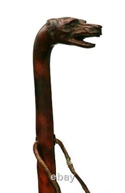 Antique Walking Stick, Carved Dog/Wolf Head