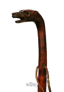 Antique Walking Stick, Carved Dog/Wolf Head