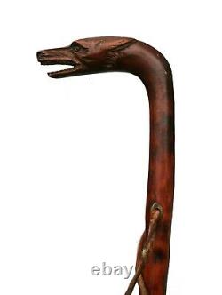 Antique Walking Stick, Carved Dog/Wolf Head