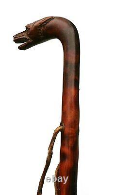 Antique Walking Stick, Carved Dog/Wolf Head