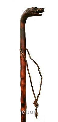 Antique Walking Stick, Carved Dog/Wolf Head