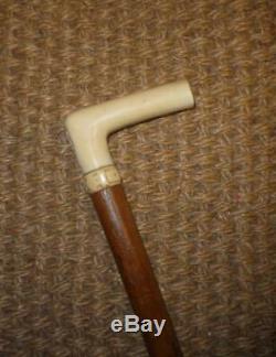 Antique Walking Stick Dress Cane Embossed Carved Top & Buckle Collar'M. T