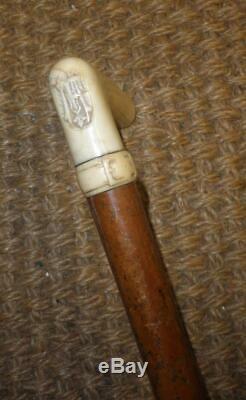Antique Walking Stick Dress Cane Embossed Carved Top & Buckle Collar'M. T