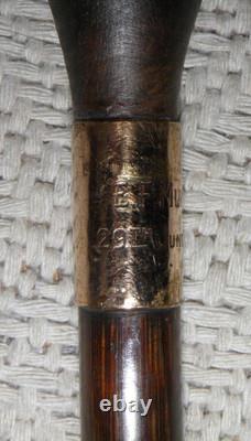 Antique Walking Stick Hand Carved Bird Handle With Glass Eyes Gold Plated Collar