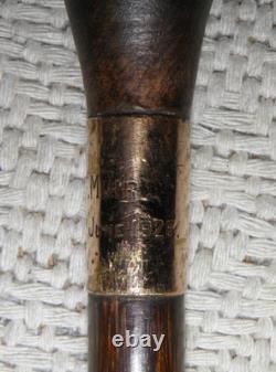 Antique Walking Stick Hand Carved Bird Handle With Glass Eyes Gold Plated Collar