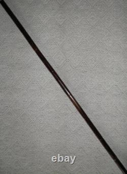 Antique Walking Stick Hand Carved Bird Handle With Glass Eyes Gold Plated Collar
