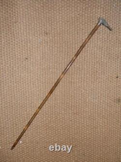 Antique Walking Stick Hand-Carved Bovine Horn Greyhound & Hallmarked 1911 Silver