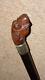 Antique Walking Stick Hand-Carved Bulldog Handle & Silver Buckle Collar