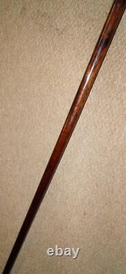 Antique Walking Stick Hand-Carved Bulldog Handle & Silver Buckle Collar