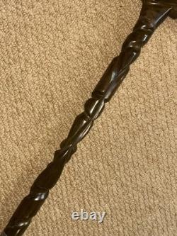 Antique Walking Stick Hand Carved Cobra Snake Handle & Patterned Shaft
