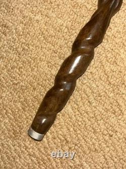 Antique Walking Stick Hand Carved Cobra Snake Handle & Patterned Shaft