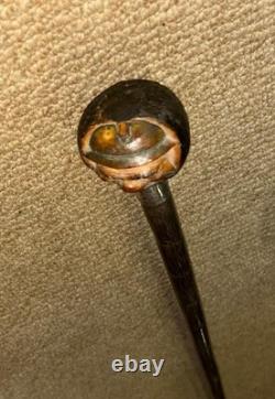 Antique Walking Stick Hand-Carved Coquilla Nut Man Top & Hallmarked 1920 Silver