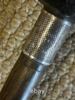 Antique Walking Stick Hand-Carved Coquilla Nut Man Top & Hallmarked 1920 Silver