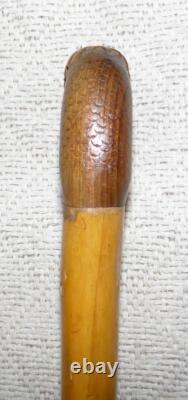 Antique Walking Stick Hand Carved Eagle Head Handle Glass Eyes With Snake On Shaft