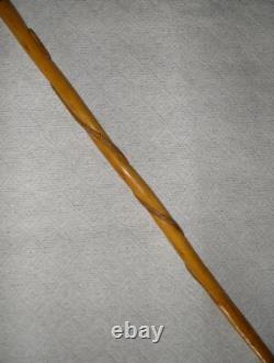 Antique Walking Stick Hand Carved Eagle Head Handle Glass Eyes With Snake On Shaft
