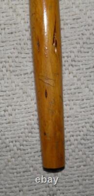 Antique Walking Stick Hand Carved Eagle Head Handle Glass Eyes With Snake On Shaft