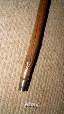 Antique Walking Stick Hand Carved Glass Eyed Man & Hallmarked Silver Collar