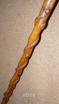 Antique Walking Stick Hand-Carved Hound Dog Handle & Winding Snake Shaft