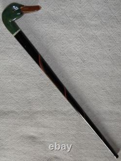 Antique Walking Stick Hand Carved / Painted Duck Head Fritz Handle Glass Eyes