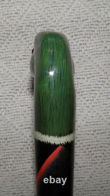 Antique Walking Stick Hand Carved / Painted Duck Head Fritz Handle Glass Eyes