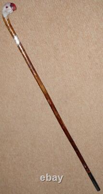 Antique Walking Stick Hand Carved Painted Parrot Handle & Hallmarked 1933 Silver Antique Walking Stick Hand Carved Painted Parrot Handle & Hallmarked 1933 Silver