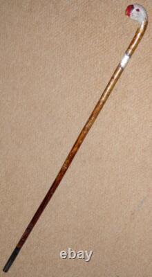 Antique Walking Stick Hand Carved Painted Parrot Handle & Hallmarked 1933 Silver Antique Walking Stick Hand Carved Painted Parrot Handle & Hallmarked 1933 Silver