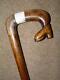 Antique Walking Stick Hand-Carved Shoe & Inset Antler Crook Handle