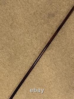 Antique Walking Stick Hand-Carved Terrier Top & Hallmarked 1902 Silver Collar