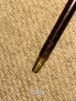 Antique Walking Stick Hand-Carved Terrier Top & Hallmarked 1902 Silver Collar