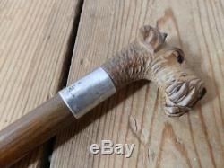 Antique Walking Stick Hand-carved Glass Eyed Scottish Terrier Top London 1914