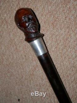 Antique Walking Stick King George V Hand Carved Head Bust Top -H/m Silver 1904