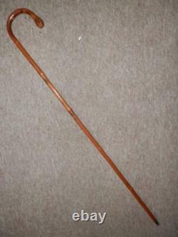 Antique Walking Stick Root Ball Crook Handle & Hand-Carved Asian Monkey Shaft