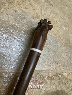 Antique Walking Stick Shillelagh Cane Hand Carved Giraffe Head & Bone Inserts