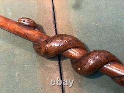 Antique Walking Stick With Carved Snake Decoration