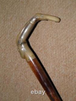 Antique Walking Stick With Hand-Carved Bovine Horn Onyx & Elephant Handle 90cm