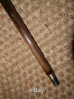 Antique Walking Stick With Hand-Carved Hare Top And Repoussé Silver Collar
