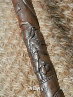 Antique Walking Stick With Hand Carved Mexican Folk Art Maximilian i of Mexico