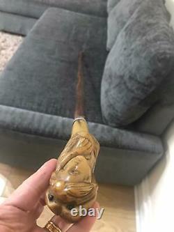 Antique Walking stick Handle Carved women carved from horn 1900s beautiful item