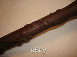 Antique Walnut Folk Art Carved Vine Leaf Sidney Ohio Showers Walking Stick Cane