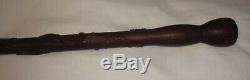 Antique Walnut Folk Art Carved Vine Leaf Sidney Ohio Showers Walking Stick Cane