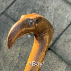 Antique Walnut/Fruit Wood Hand Carved Bird Head Novelty Walking Cane Stick