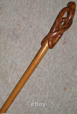 Antique Walnut Hand-Carved Intertwined Snake With Glass Eyes Walking Stick/Cane