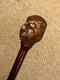 Antique Walnut Walking Stick Cane Hand-Carved Large Grotesque Man Head Top