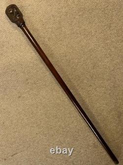 Antique Walnut Walking Stick Cane Hand-Carved Large Grotesque Man Head Top