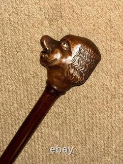 Antique Walnut Walking Stick Cane Hand-Carved Large Grotesque Man Head Top