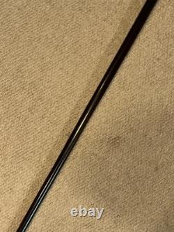 Antique Walnut Walking Stick Cane Hand Carved & Painted Parrot & Silver Collar