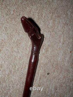 Antique Walnut Walking Stick/Cane With Hand-Carved Upturned Boot Handle 100cm