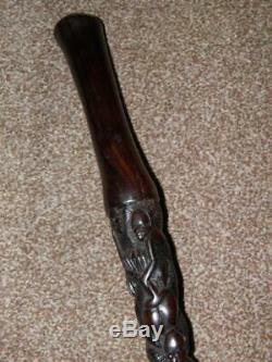 Antique Weighted Hand Carved African Tribal Walking Stick/Cane 90cm