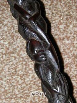 Antique Weighted Hand Carved African Tribal Walking Stick/Cane 90cm